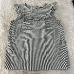 Ann Taylor LOFT womens gray striped top M ruffle accent sleeveless preppy